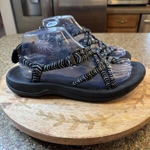Viakix Sandals Womens Size 9 Black Chevron Strappy Adjustable Walking Shoes